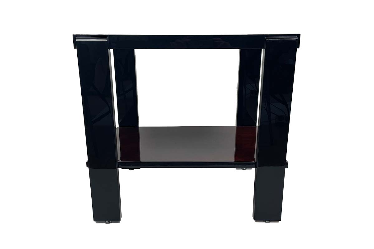 Art Deco side table rectangular from Paris around 1930 with beautiful veneer and black high-gloss lacquer