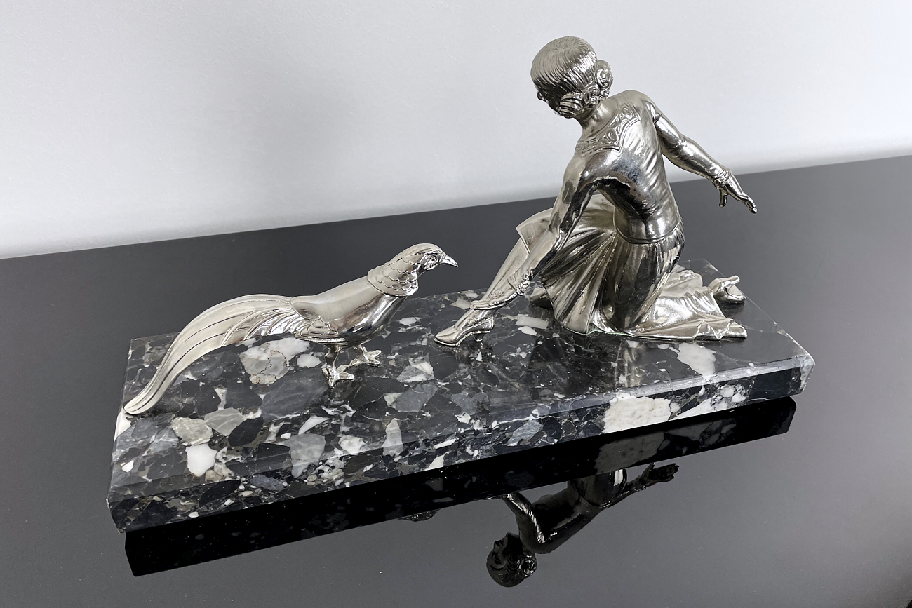 Bronze figure Art Deco sculpture made of bronze, nickel-plated ca. 1930