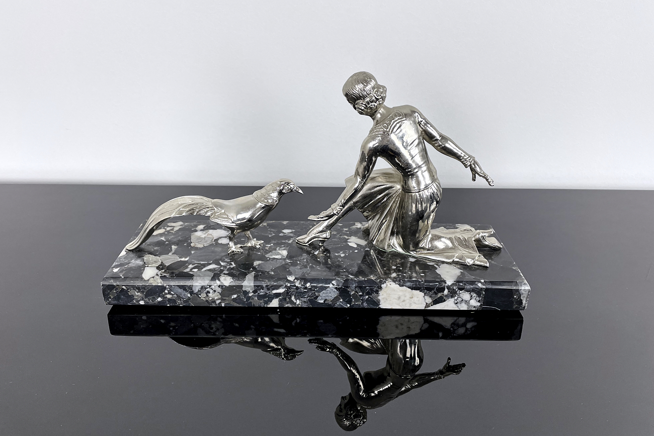Bronze figure Art Deco sculpture made of bronze, nickel-plated ca. 1930