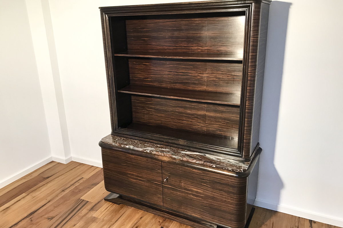 Art Deco display case / library made of Macassar with marble top, approx. 1925 Paris